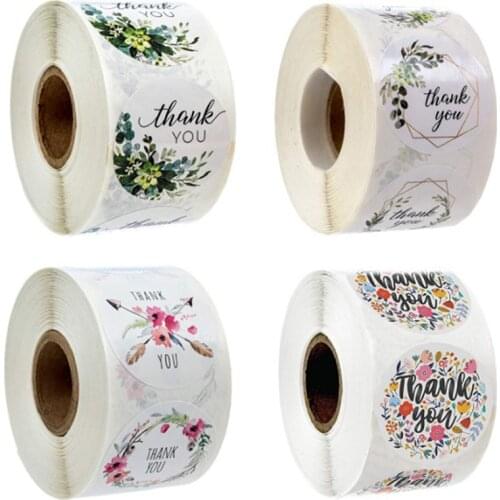 500pcs/roll round floral thank you stickers scrapbooking for package seal labels custom sticker decoration wedding sticker