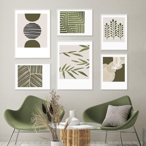 Abstract Green Line Geometric Leaves Canvas Painting Nordic Poster Picture Wall Prints Art Living Room Bedroom Modern Home Decor