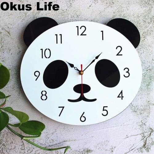 Acrylic Creative Cartoon Panda Wall Clock Silence Student Bedroom Clock Kids Child Rooms Decor Cute Accessories Home Decoration
