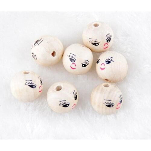 Free Shipping-Wholesale Nature 100pcs Smiling Face Wooden Beads Wood Spacer Beads 14mm For Fashion Jewelry Making DIY J2719