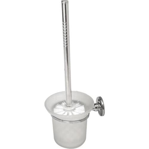 Chrome Round Wall Mounted Toilet Brush and Frosted Glass Toilet Brush Holder