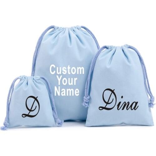 Personalised Cotton Bag Christmas Gift Bags Eco friendly Blue Color Bag Custom LOGO Wedding Favor Gift Accessory Cosmetic Bag