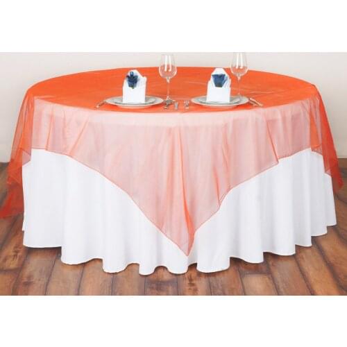 Square Tablecloth Solid Organza Table Cloth Orange Tablecloths Dining Table Overlays Carbinet Cover Wedding Decoration 180x180cm