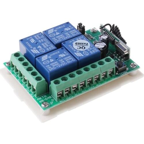 433MHz DC12V 4CH Wireless RF 4-Key Relay Remote Control Switch Receiver Transmitter