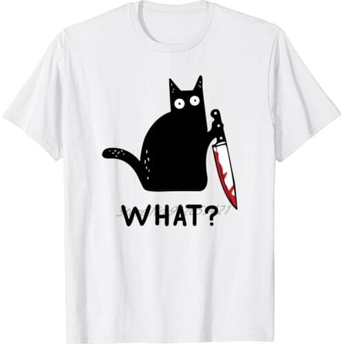 Funny Cat With Knife Hallow Pew Pew Cat anime clothes graphic t shirts cotton oversized harajuku men clothing