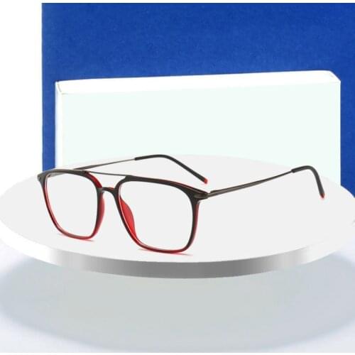 HOTOCHKI New Men and Women Square Flat Eyeglasses Lightweight Plastic Steel Spectacles Frames Double Beam Spring Spectacle Frame