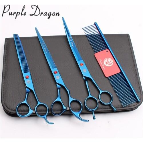 UP-4Pcs 8" 22cm Blue Purple Dragon Grooming-for-dog Cutting Shears Thinning Scissors Pets Hair Clipping Shears Set Add Bag Z3005