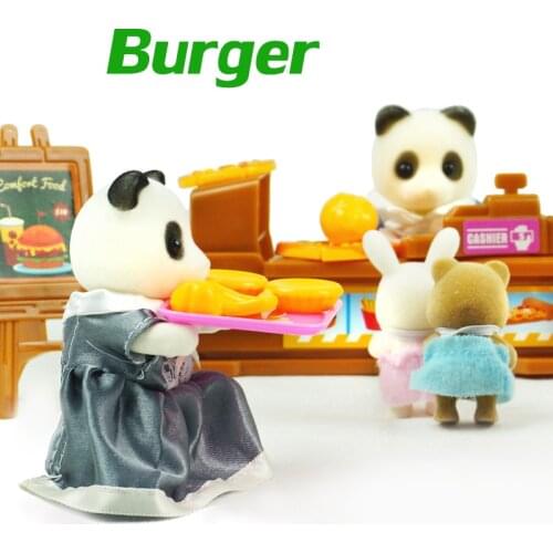 DIY Set Childrens Birthday Toy Gift 1/12 Rabbit Forest Animal Family Burger Shop Set Bear Rabbit Toy Furniture