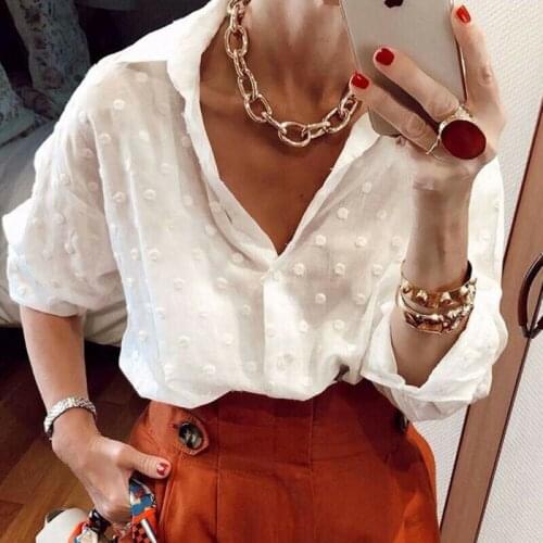 New Fashion Womens Tops Blouses Elegant Long Sleeve White OL Shirt Ladies Polka Dot chemise femme blusa feminina Streetwear
