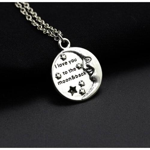 New Design Stereo Smiling Meniscus Moon Stars Words "I love you to the moon & back" Pendant & Necklace Women Lovers