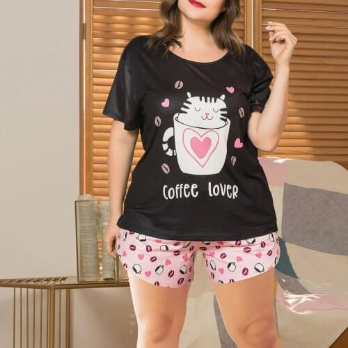 Womens Large Size 2 Piece Leisure Home Service Suit Cute Animal Creative Cartoon Printing Summer Thin Light Loose Cozy Pajamas