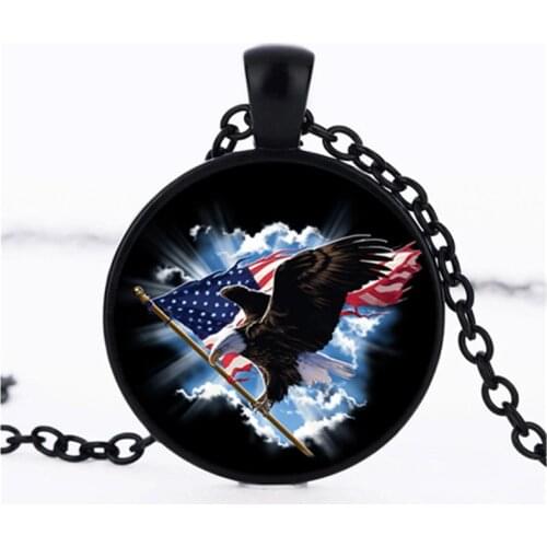 Bald Eagle USA Flag Photo Cabochon Glass Chain Necklace,Charm Creative Women Pendants Fashion Jewelry Accessory,Friend Gifts