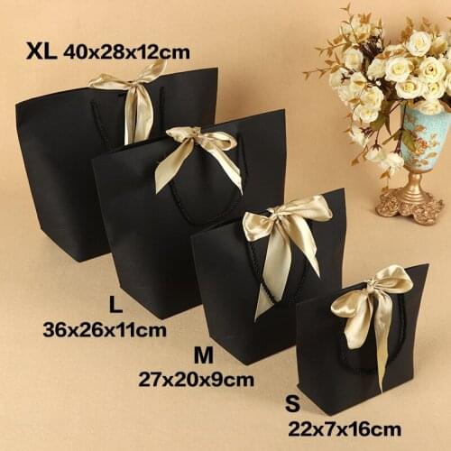 5Pcs Large Size Present Box For Clothes Books Packaging Gold Handle Paper Box Bags Kraft Paper Gift Bag With Handles & Ribbons