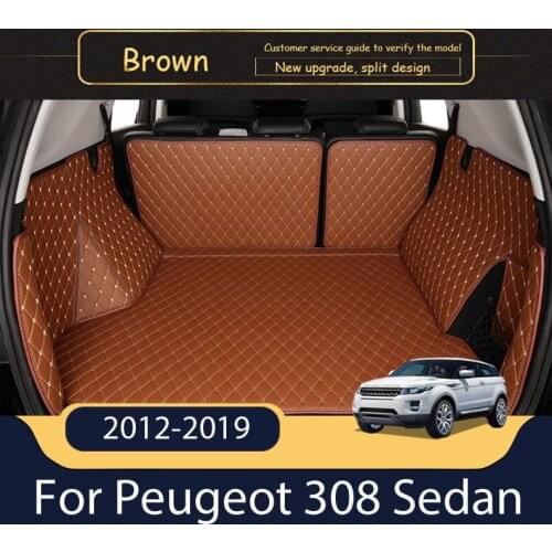 Custom Leather Car Trunk Mats For Peugeot 308 Sedan 2012-2019 Rear Trunk Floor Mat Tray Carpet Mud