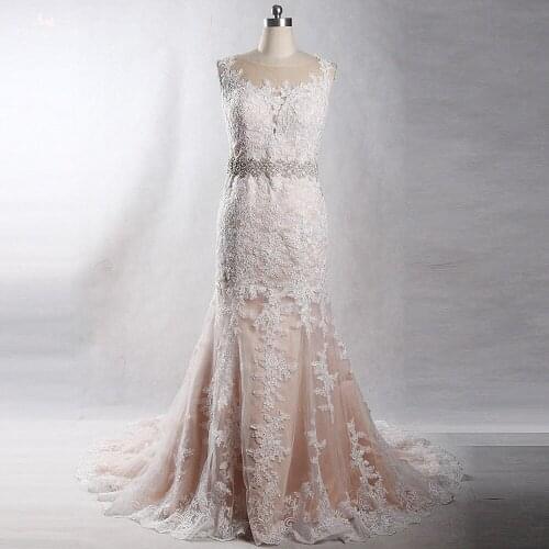 RSW1415 Yiaibridal Real Job Illusion Back Mermaid Sleeveless Lace Wedding Dress