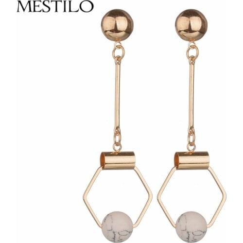 MESTILO Hollow Geometric Dangle Earrings With Faux Stone Pendant Earring For Women Girls Korean Style Elegant Ear Accessories
