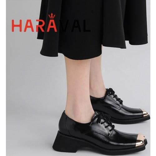 HARAVAL Women Pumps Shoes Elegant Fashion Strange Style Spring Autumn Black Lace Up Classics Casual Sewing Casual Leather A282