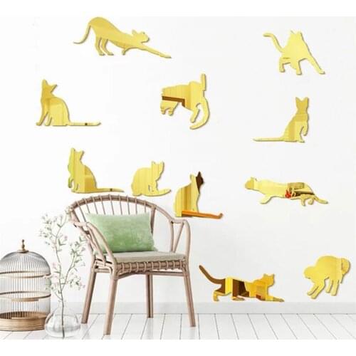 Cartoon Cat Mirror Wall Sticker For Kids Room Living Room Wall Art Decals DIY Self-adhesive Acrylic Mirror Stickers Home Decor