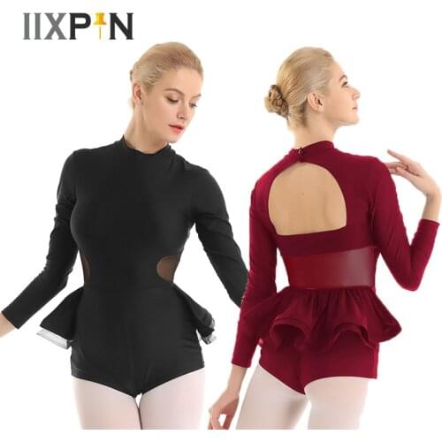 Women ballet leotards dance costumes Mock Neck Long Sleeves Keyhole Back Gymnastics Leotard Bodysuit Ballet Dance dress women
