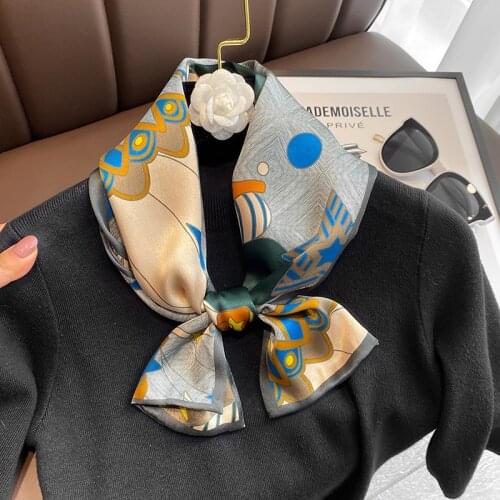 New fashion aesthetic flower picture long silk scarf female multi-function decorative scarf headband tie wrist strap bag belt