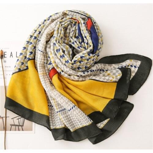 2020 Women Houndstooth Pattern Cotton Scarf 2Colors 10pcs/lot