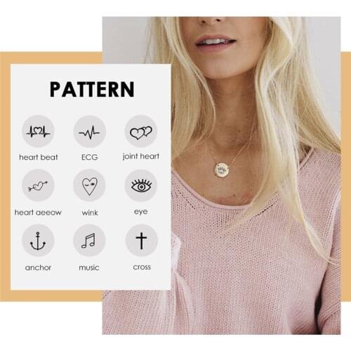 Visunion Simple Design Style Necklace Stainless Steel Personality Heart Beat Cross Pattern Pendant Necklace Jewelry for Women