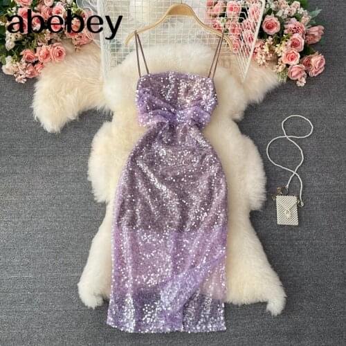 2021 New Summer Women Elegant temperament slash neck sleeveless Dress high waist pleated waist wrap Sequin strap Dress