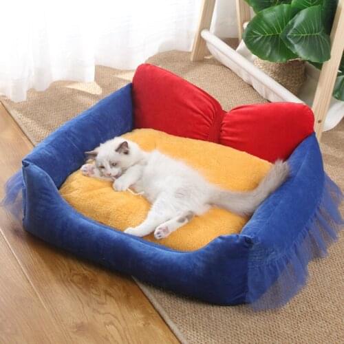 Winter Keep Warm Pet Cat Nest Removable Washable Sofa Kennel Small Medium-sized Dog Cat Cute Bow Princess Bed Puppy Supplies