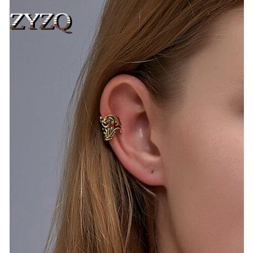 ZYZQ Fashion Gold Color Leaf Earring For Women Copper Vintage Flower vine clip earrings without piercing Girls Jewerly Gifts