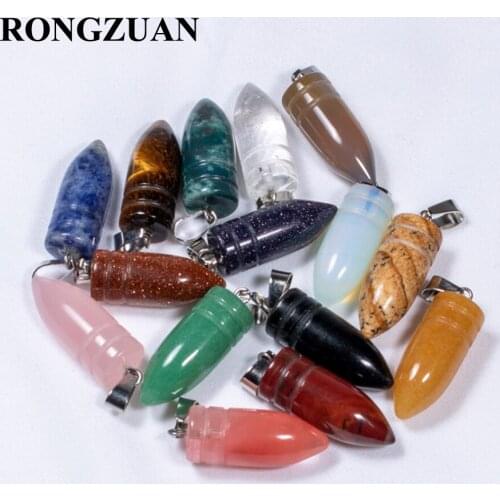 30Pcs Mixed Bullet Shaped Pendant Dangle Stone Beads Charms Fit Necklace Earrings Agates Quartzs Opal Blue Sand TBV002