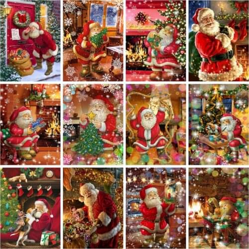 Huacan Diamond Painting Full Santa Claus Square/round Diamond Embroidery Christmas Tree Home Mosaic Wall Decor