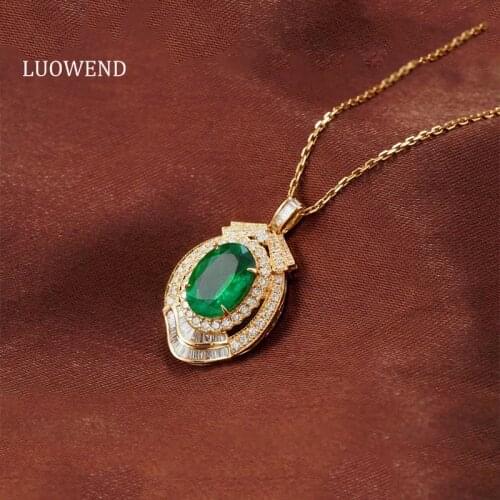 LUOWEND 18K Solid White Gold Pendant Necklace Real Natural Diamond Women Engagement Necklace