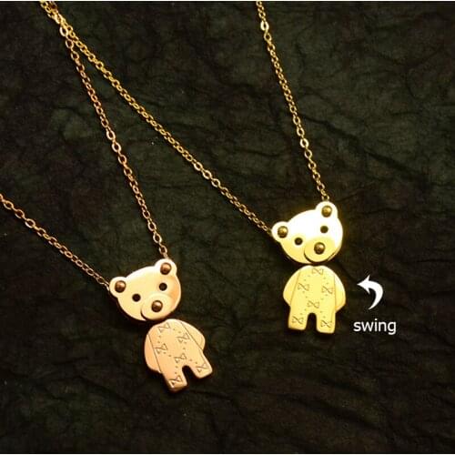 Trendy Mini Activity Swing Bear Pendant Necklace Funny Animal Gold Stainless Steel Link Chain Fashion Women Girl Gift