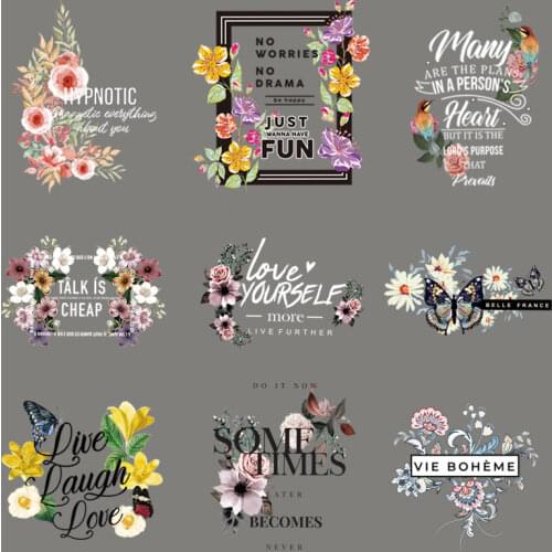 Colorful Flower Patches Iron On Patches For Clothing DIY A-level Washable Beautiful Flower letter Patch Sticker On Clothes Decor