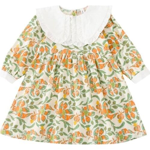 Children Floral Printing Dress Spring Autumn Lovely Girls Dresses 2021 Kids Clothes
