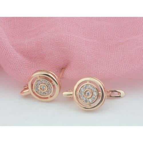 FJ Women Hollow Round Earring Fashion Cute Fine Jewelry 585 Rose Gold Carved Cubic Zircon Drop Earrings