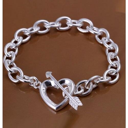 H034 silver fashion jewelry 925 jewelry silver plated bracelet Arrow through Heart Bracelet /NFGOZZUO TIZKXPXH