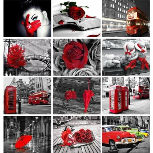 HUACAN 5D DIY Diamond Painting Full Square Red And Black Series Home Decoration Embroidery Handcraft Art Kits