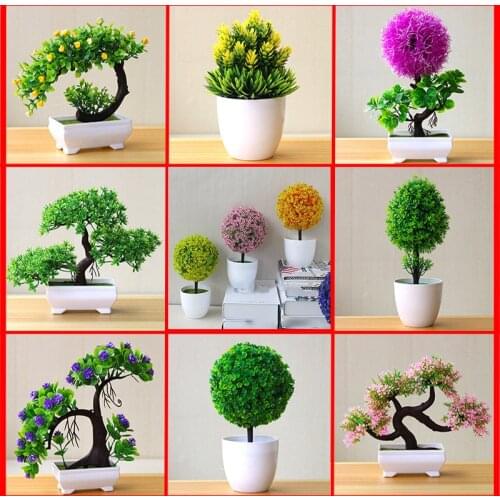 1pcs variety of artificial plants lotus potted plastic flower desktop decoration Christmas simulation bonsai craft green plant d