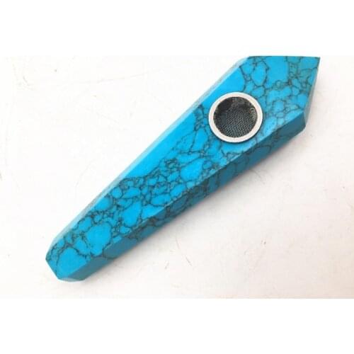 Quartz crystal blue turquoise smoke pipe healed