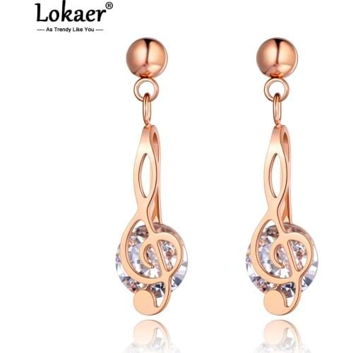 Lokaer Trendy Titanium Stainless Steel Note Bohemia Party Earrings For Women Original Design Rose Gold Crystal Earrings E20229