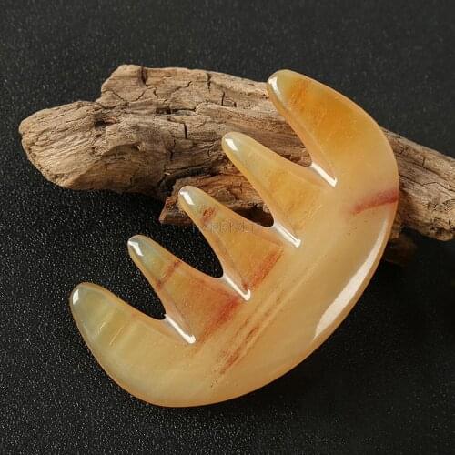 1pc Scrapping Massage Comb Five-Tooth Durable Natural Ox Horn Smooth Scrapping Tool Massage Comb Massage Board For Women Ladies