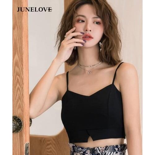 Camis Women Sexy Black Female Crop Tops Sleeveless Spaghetti Straps Solid Fitness Lady Ins XS-L Design Artistic Tender Aesthetic