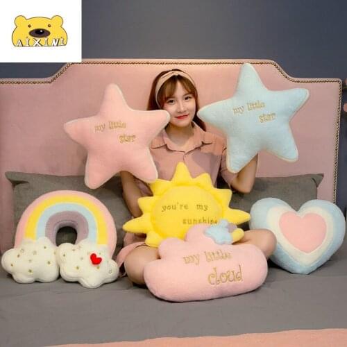 Cute Rainbow Clouds Decor Sun Star Throw Pillow Cushion Rainbow Plush Toy Baby Kids Bedroom Cloud Decoration Pillow Sofa Cushion