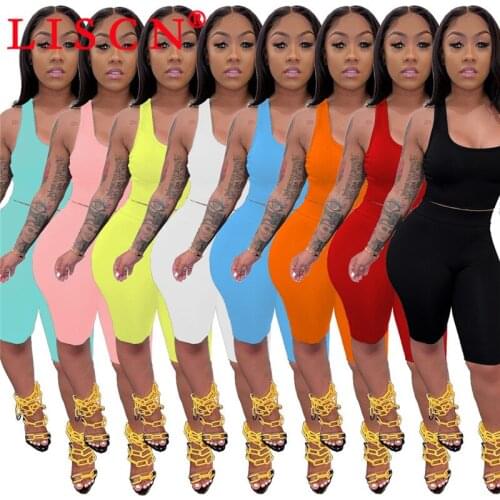 Fashion Casual Solid Color Sexy Comfortable Vest Shorts Slim Sports Two-Piece Set Clothes for Women