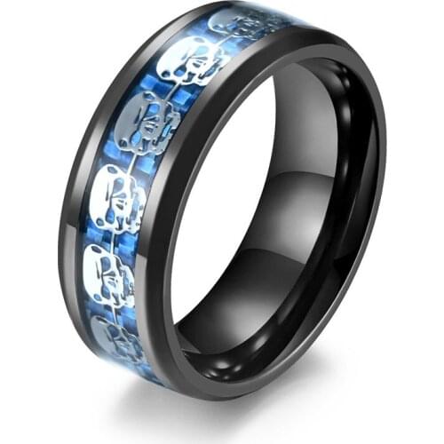Retro Skull Carbon Fiber Rings Stainless Steel Skeleton Ring for Men Boy Punk Cool Jewelry US Size 7-12