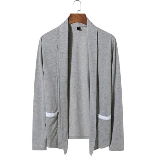 Mens Lightweight Cardigan Sweater Shawl Collar Open Front Long Sleeve Knit Slim Fit Cashmere Sweaters with Pockets Jersey Hombre