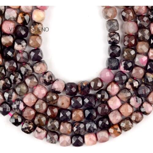 Natural Gem Faceted Black Rhodonite Square Beads For Jewelry Making DIY Needlework Loose Spacer Stone Beads Bracelet Charms 15