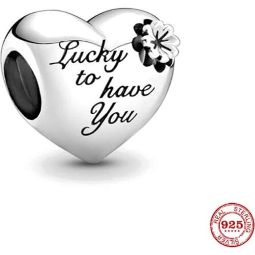 New Original Silver Color Lucky To Have You Mom Diy Bead Fit European Pandora Charms Bracelet Bangles Diy Jewelry P415