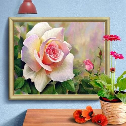 Full Square Diamond 5D Self-Adhesive Diamond Embroidery Pink Rose Flower Picture Diamond Painting Cross Stitch Home Decoration